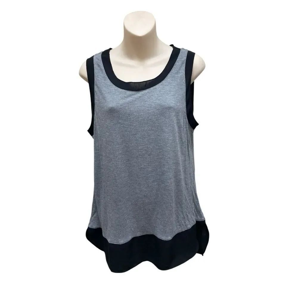 LOFT Petite Gray Sleeveless Blouse Black Trim Tank Top Layered Hem Women LP